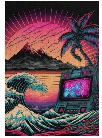 Puzzles 38x26cm/1000pcs Für Teenager Neon Sunset Boombox Wave Puzzles Für Erwachsene Handspiel Perfekte Dekoration Fördert Das Gehirntraining 38x26cm/1000pcs