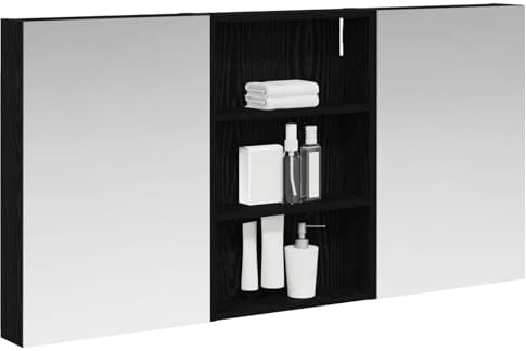 vidaXL Badezimmerschrank-Set 3 pcs 120 x 10,5 x 60,5 cm Holzwerkstoff, Badezimmer-Schrank, rechteckiger LED-Spiegel, moderner Wand-Organizer, praktischer Platzsparer