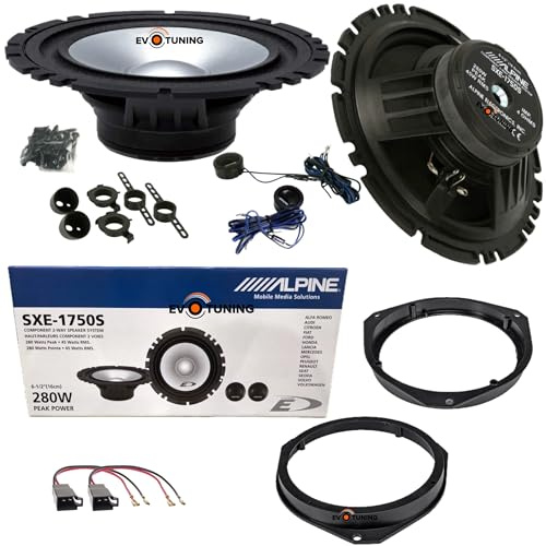 EvoTuning Kit Casse Altoparlanti Anteriori per Fiat Ducato, Peugeot Boxer, Citroen Jumper dal 2006 compatibile con Alpine Sxe1750S, Set 2 woofer +2 tweeter +2 Anelli e Cavi Adattatori