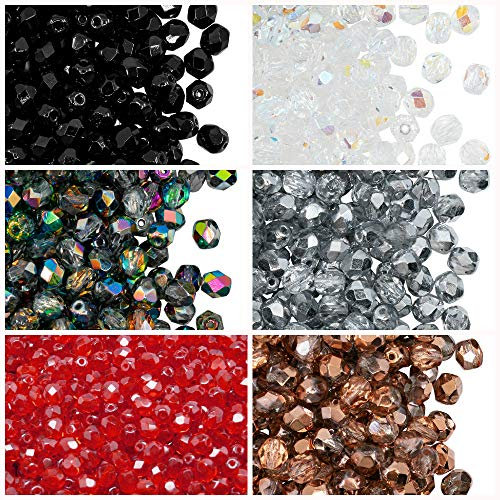 300 pcs 6 couleurs Tchèque Perles en verre Fire-Polished Rond 6mm, Set 601 (6FP001 6FP002 6FP003 6FP007 6FP008 6FP012)