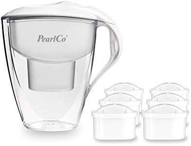 PearlCo Wasserfilter Astra (weiß) - mit 6 unimax Filterkartuschen - passend zu Brita Maxtra