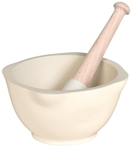 Emile Henry Eh020255 Mortier + Pilon Céramique Beige Argile 14 X 14 X 8 cm