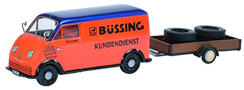 Schuco 450238900 - DKW Schnelllaster Buessing mit Anhänger Maßstab 1:43, orange/blau