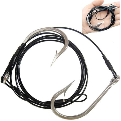 SHADDOCK Twin Hooks Rig Stainless Steel Jig Hooks Heavy Duty Shark Rigs Cable Leader Rigging Saltwater Sea Fishing Big Game Carp Fishing Tackle Accessories (10/0-2PCS)