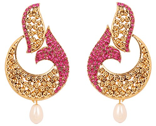 Touchstone Orecchini gioielli firmati pesce fucsia bianco bollywood indiano per donna Rosa