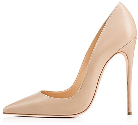 EDEFS Chaussures Femme Talon Haut 12 cm Escarpins Beige Mat Bout Pointu Talons Fins Élégants Mariage Soirée EU39