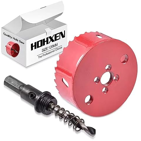 HOHXEN 120mm Hole Saw,M44 HSS Bi-Metal,Hole Opener Drill Bit Cutter Tool for Wood Aluminum Iron Sheet Pipe Plastic