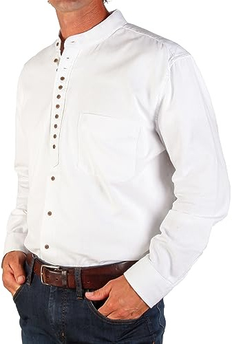 The Celtic Ranch Collarless Shirt for Men, Irish Grandfather Cotton Linen Long Sleeve Button Down Banded Collar Dress Shirt with Pocket (White, XL)