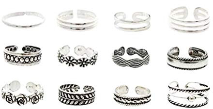 BESTOYARD Bagues Pied À La Mode Folk-Custom Bord De Mer Toe Joint Anneaux Ensemble Ouverture Anneaux 12PCS (Argent)