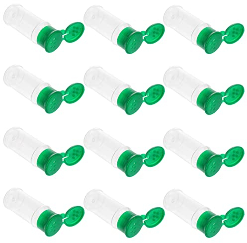 BESTonZON 12pcs Leere Plastikgewürzdosen Flaschen Behälter, Gewürzstreuer/Ausgießer mit Deckel, perfekt zum Speichern von Gewürzen, Kräutern und Pulvern (Green)