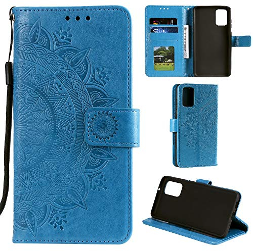 CoverKingz Handy Cover kompatibel mit Samsung Galaxy A41 - Handyschutz mit Kartenfach Klapphülle - Bookcase Hülle aufklappbar Motiv Mandala Blau