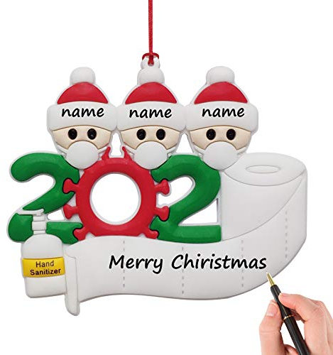 YIIFELL weihnachtsdekoration 2020, Personalisierte Überlebende Familie Von 1,2, 3, 4, 5 Weihnachten 2020 Feiertags Dekorationen DIY Name,Christbaumschmuck Weihnachtsanhänger,Familie von DREI