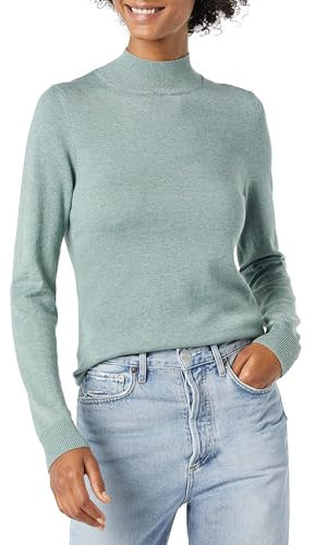 Amazon Essentials Damen Leichter Pullover mit Stehkragen (in Übergröße erhältlich), Salbeigrün Meliert, XXL