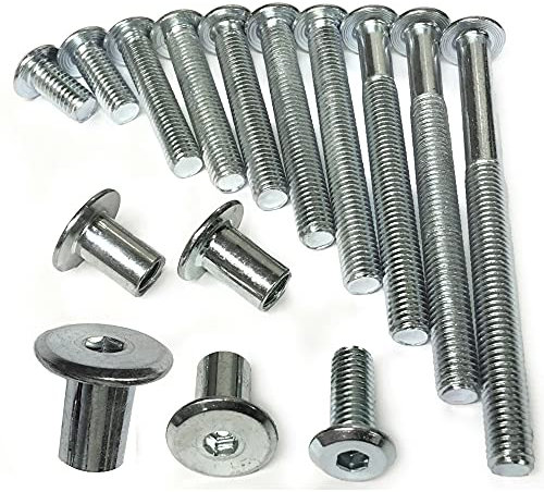 (Pack of 4 Each) M8 JOINT FIXING FURNITURE CONNECTOR BOLTS For BED COT BUNK DESK ++ Including 8 x 16mm FLAT CAP NUTS (M8 x 40mm)