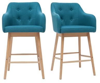 Miliboo Skandinavische Barhocker aus entenblauem Stoff und Holz H65 cm (2er-Satz) BALTIK