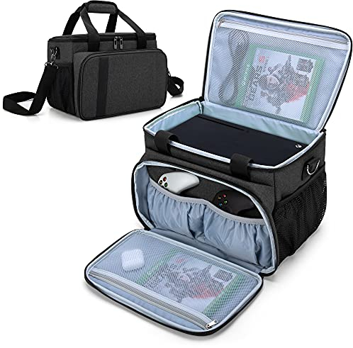 CURMIO Bolsa Xbox, Maleta Xbox, Bolsa de Transporte Compatible con Xbox Series X Consola de Juego y Accesorios, Bolsa Bandolera Adjustable para Controladores, Cables, Auriculares,Negro,Sólo Bolsa