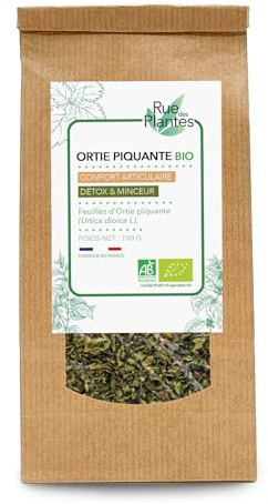 Ortie Piquante Bio 100 g | Infusion Détox Naturelle | Plante qui Favorise le Drainage, la Vitalité et la Reminéralisation | Conditionnée en France, RUE DES PLANTES