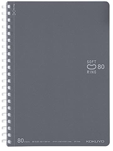 Kokuyo SU-SV348BT-DM, D-förmiges Notizbuch, 6 mm, liniert mit Punkten, 26 Linien, 80 Blatt, B6, dunkelgrau, japanischer Import