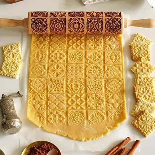 Weihnachten Präge Nudelholz,Teigroller Weihnachten Nudelholz mit Muster, Weihnachten 3D Elch Schneeflocke Paisley Ölzweig teigroller Muster für DIY Weihnachten Küche Plätzchen nach dem (B)