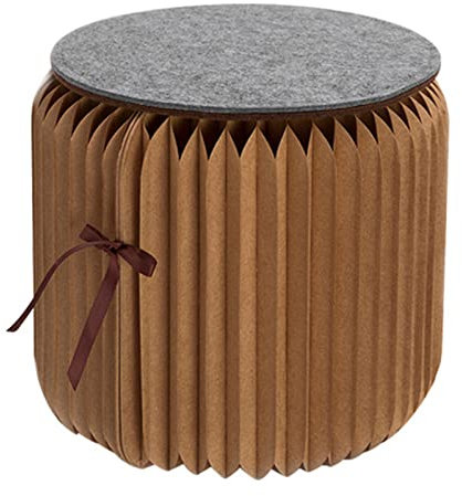 Hocker Aus Papier Faltbar, Rund Multifunktions Faltbare Papierhocker, Akkordeon Sitz Mit Auflage Aus Filz 28x32cm FüR Zuhause, BüRo, Schlafsaal,Braun,42cm