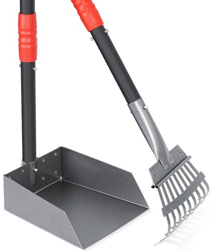 Heeyoo Dog Pooper Scooper, Dog Poop Tray and Rake Set, Pet Waste Removal Scoop with Long Adjustable Sectional Stainless Handles