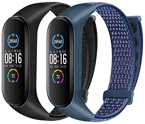 Huamanlou Nylon Armband Kompatibel mit Xiaomi Mi Band 6/Mi Band 5/Mi Band 4/Mi Band 3/Amazfit Band 5 Armband, Weiches Sport Uhrenarmband Verstellbarer Ersatzarmband für Herren Damen