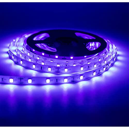BAOMING 5M Schwarzlicht Streifen, UV LED Strip mit Netzteil, 12V Flexibel Selbstklebend Lichtleiste UV Lampe IP20, Lichtband Black Light für Party, Bar, Neonfarben, Club, Disco, Deko