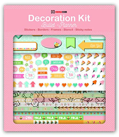 Deko-Set für Bullet Journal und Planer Bienen Größe 30 x 34 cm. Stickers, Sticky Notes, Stencil.