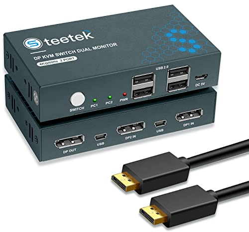 KVM Switch DisplayPort 2 Port,4K@60Hz,USB2.0,DP 1.2,DP KVM 2 PC 1 Monitor Switch,Displayport Switch, Kompatibel mit Einer Breiten Palette von Eingabegeräten und systemen,mit Kabel,Button Switch