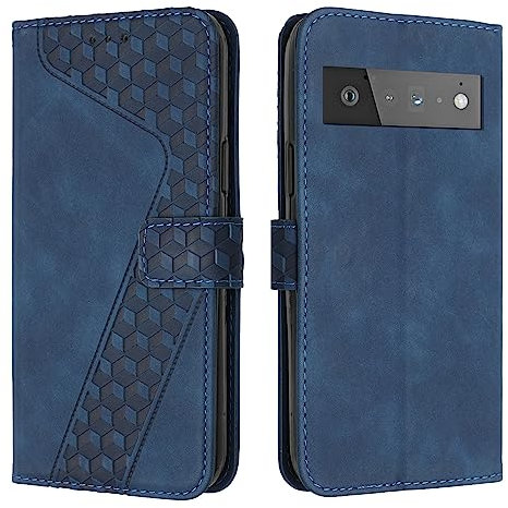 YIRRANZD Handyhülle für Google Pixel 6 Pro Hülle, PU Leder Klapphülle Kartenfach Ständer Magnetisch, Flip Case Cover Handytasche Stoßfeste Schutzhülle für Google 6 Pro (Blau)