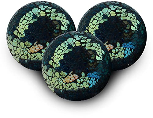 ZningEsxi Mosaikkugeln Glas solide Kugel 3 Stück 8,5cm Tischen Mittelstück Weihnachtskugeln Dekor Schüsseln Vasen Hochzeit Glas Dekoration (Türkis)
