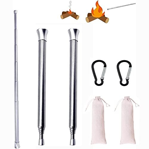 Blow Fire Tube, Teleskop Schlag Feuerrohr, Outdoor Feuerrohr, 2 Stück Blasrohr Feuer, Blasrohr aus Edelstahl für Outdoor, Wandern, Camping, Picknick