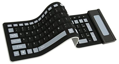 Wireless Silicone Keyboard, Foldable Silicone Keyboard Soft Waterproof Rollup Keyboard for PC Laptop Notebook, 103 Keys, Mute Typing, Lightweight (Black)