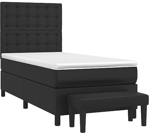 vidaXL Boxspringbett mit Matratze Kunstlederbett Polsterbett Bettgestell Einzelbett Bett Hotelbett Schlafzimmerbett Bettrahmen Lattenrost Schwarz 80x200cm