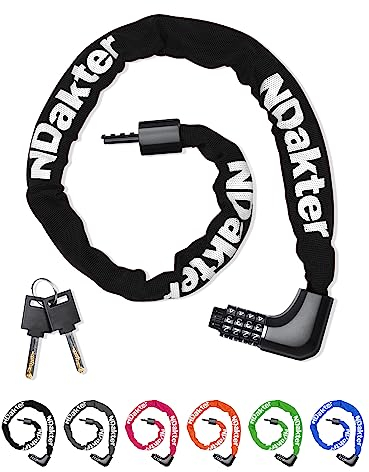 NDakter Upgrade Bike Lock with Two Ways to Unlock, High Security Bicycle Lock, Bike Locks Combination, 3.2/4.28 FT Heavy Duty Bike Chain Lock for Cycle, Scooter, Motorbike, Gate, Fence
