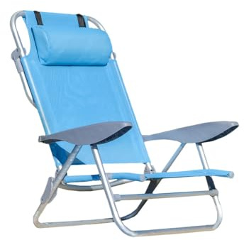 SUN & SURF Klapp- und Liegestuhl, 5 Positionen, mit Kissen und Griffen im Rucksack-Stil, leicht, sehr stabile Aluminiumkonstruktion mit verstellbarem Kissen für maximalen Komfort
