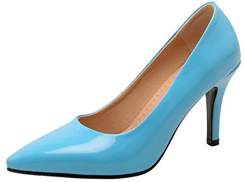 Damen Stiletto Pumps, Höhe Ferse Pumpe Pointed Toe Ohne Verschluss Kleid Pumps Simple Party Schuhe Tpfwlf Light-Blau Gr 35 EU