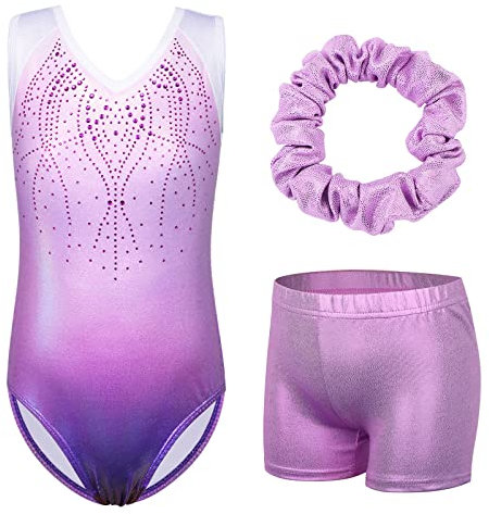 ZNYUNE Bambina Maglie da Ginnastica Multicolore Set di 3 Pezzi B182 TQ-Viola 12A