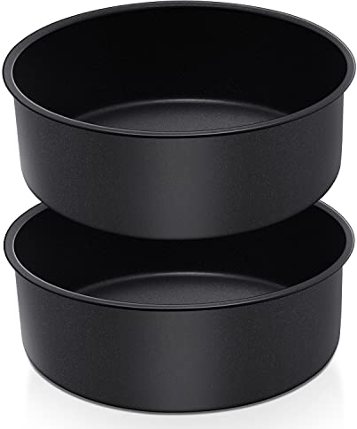 HaWare 8 inch Deep Cake Tin Set of 2, Stainless Steel Non-Stick Cake Pan for Baking Roasting Serving, Birthday Wedding Layer Round Baking Tins, Healthy & Non-Toxic, Rust Resistant (20cm, Black)