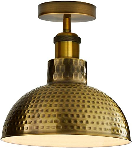 LEDSone Industrial Modern Semi Flush Mount Ceiling Light Metal Dome Pendant Fixture with E27 Socket Yellow Brass Finish for Kitchen, Dining Room, Hallway, Bedroom, Living Room
