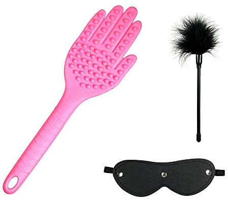 Weimob Bondage Flogger Erotik Silikonpeitsche mit Federkitzler Liebes Feder Augenmaske Hand Spanking Paddel Fetisch Bondage set Sex Spielzeug für Paare Rosa