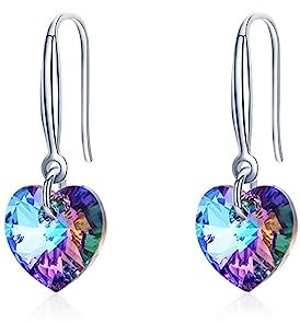 Bellitia Jewelry 925 Plata Esterlina Pendientes de Corazón Infinity de Cristal para Mujer y Niña, Pendientes de Cristal Azul, Pendientes de Plata 925 Chapados Oro Rosa/Oro Blanco