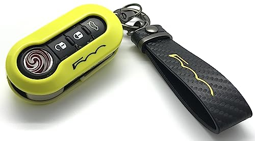 Nordecco Coque brillante pour clé de voiture compatible avec Fiat 500C 500-500L Abarth Grande Punto Brava Panda Stilo Linea (porte-clés noir-jaune, jaune)