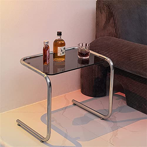Beistelltische Wohnzimmer, Sofa-Beistelltisch, Couchtisch aus gehärtetem Glas, einfacher quadratischer Tisch aus Edelstahl, kreativer transparenter Büro-Schlafzimmer-Laptop-Tisch (Größe: 52