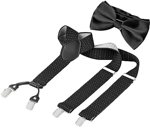 BomGuard Herren Hosenträger Fliege Set,3,5 cm breit,schwarz gepunktet