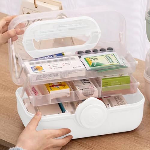 KARBAG Medicine Storage Box, 3-Layers First Aid Medicine Storage Box with Handle Portable Medicine Chest Storage Large Medicine Cabinet with Buckle for Home, School, Office Medicine Storage