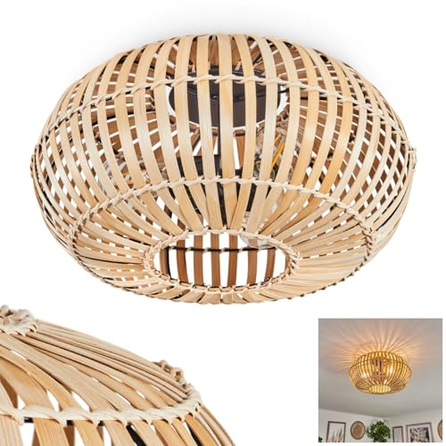 Deckenleuchte Oravi, moderne Deckenlampe aus Metall/Bambus in Schwarz/Natur, Deckenleuchte im Boho-Design mit tollem Lichteffekt an der Decke, Ø 40,5 cm, 3-flammig, 3 x E27, ohne Leuchtmittel