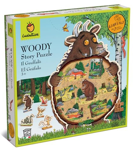 Ludattica - Woody Story Puzzle - Der Grüffelo | | Holzpuzzle Kinder 3+ Jahre mit 24 Teilen - Zwei Spiele in einem - Made in Italy