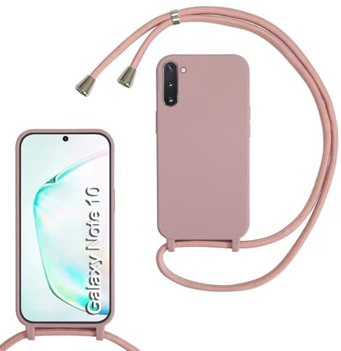 FERLAN Cover compatibile con Samsung Galaxy Note 10,Custodia con Laccio Collana Tracolla Collo Liquido Silicone Antiurto TPU Antiurto AntiGraffio Protettiva Case,Rosa sabbia