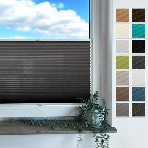 Rollmayer Plissee mit Bohren, Plisseerollo Faltrollo Sichtschutz und Sonnenschutz für Fenster und Tür Premiumqualität Falte für Zuhause, 3 Kollektionen(Vigo Graphit,B70cm x H100cm)